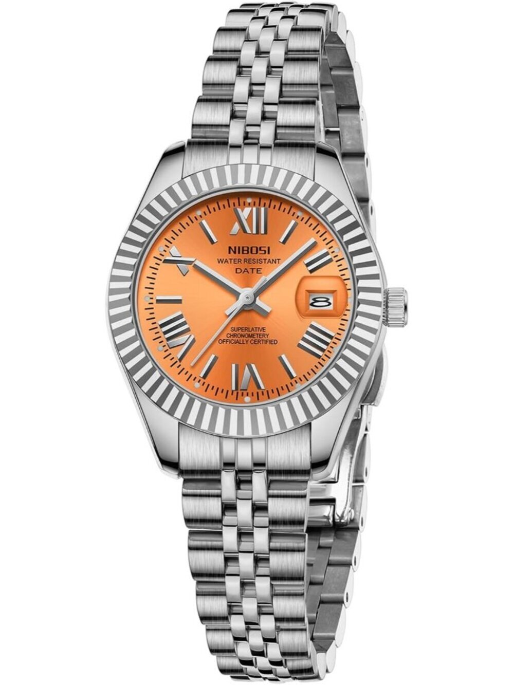 Nibosi Women's Silver And Orange Analog Stainless Steel Waterproof Luxury Watch